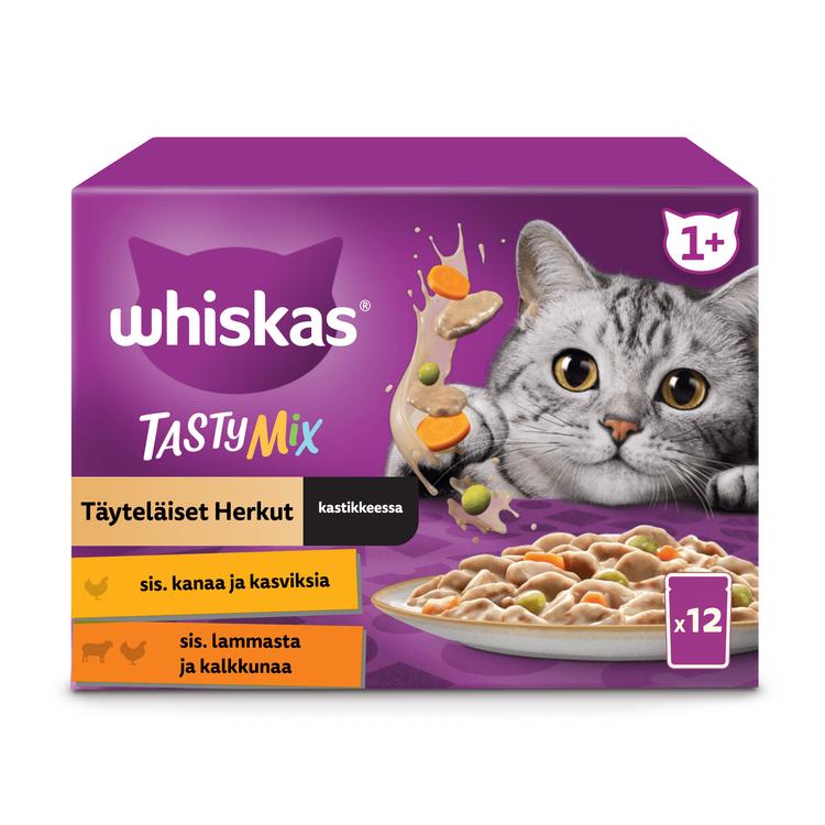 Whiskas 1+ Tasty Mix Täyteläiset Herkut kastikkeessa (12 x 85 g)