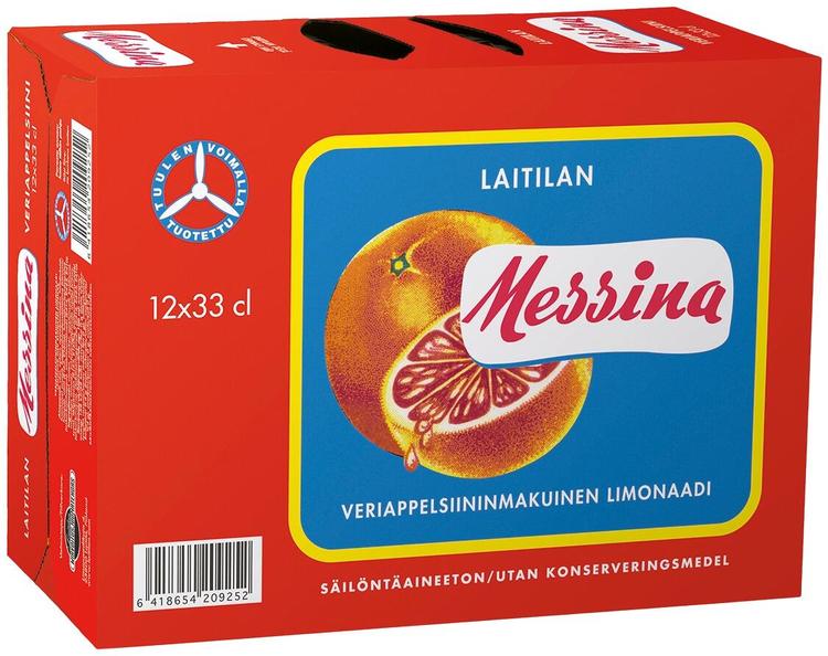 12 x Laitilan Messina 0,33L veriappelsiininmakuinen limonaadi