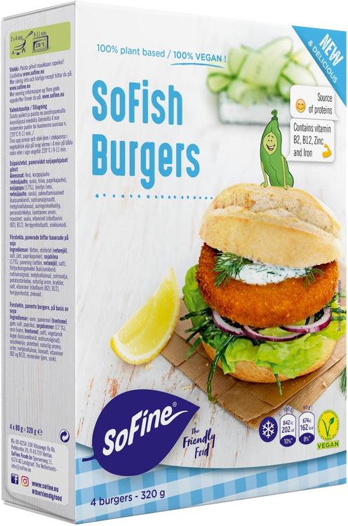 SoFine SoFish Burgers kasvispihvi vegaaninen 4x80g/320g