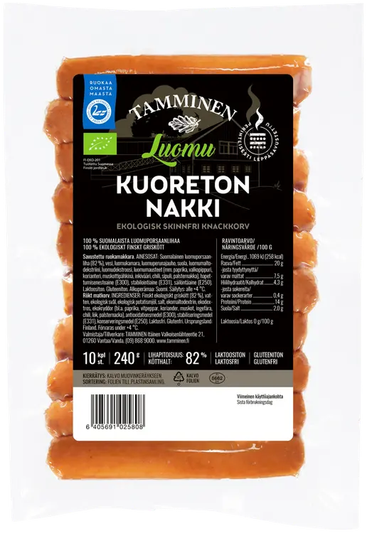 Tamminen Luomu kuoreton nakki 10kpl/240g
