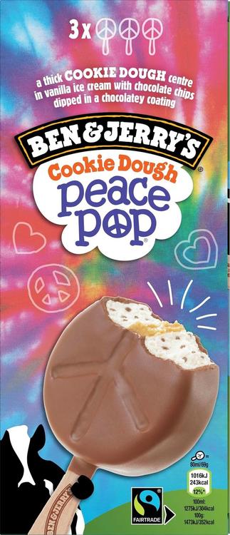 Ben & Jerry's Cookie Dough Peace Pop Jäätelö Monipakkaus 240ml/207g 3 kpl