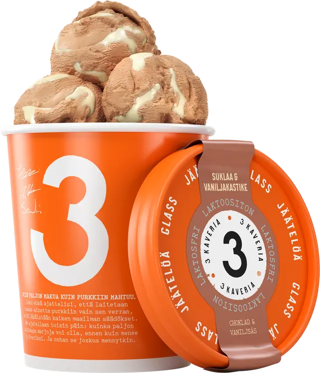 3 Kaveria Laktoositon Suklaa & Vaniljakastike jäätelö 500ml/400g