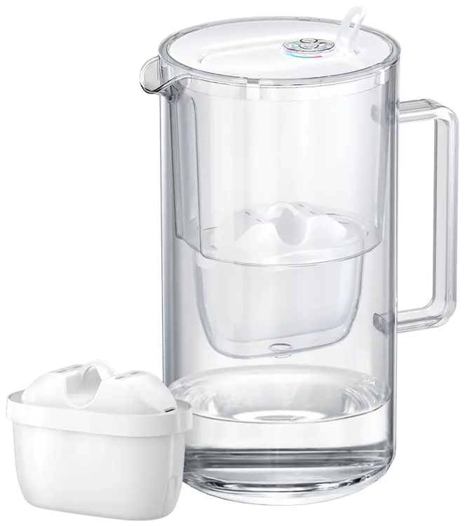 Aquaphor lasinen vedensuodatuskannu Glass 2,5l Maxfor+ suodattimella valkoinen