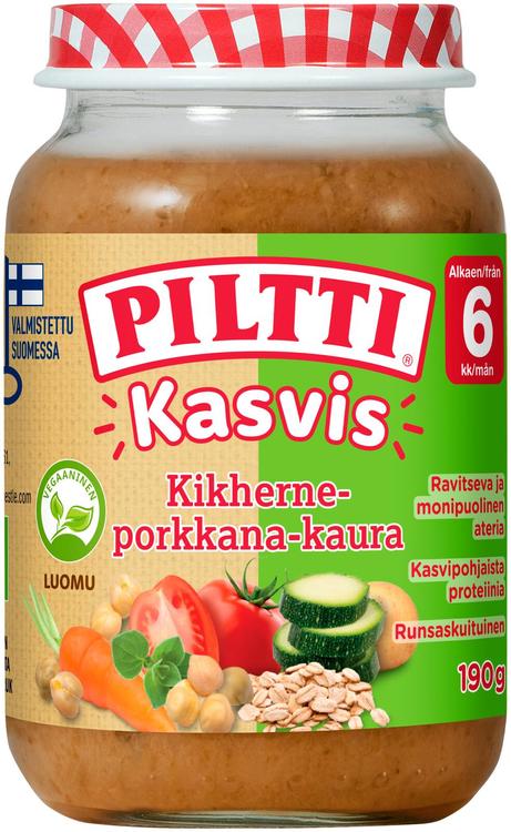 Piltti Kasvis 190g Kikherne-porkkana kaura lastenateria 6kk Luomu