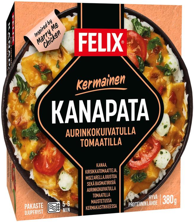 Felix kermainen kanapata aurinkokuivatulla tomaatilla pakasteateria 380g