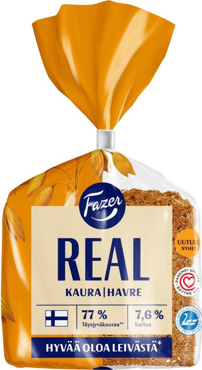 Fazer Real Kaura 380g, täysjyväkauraleipä