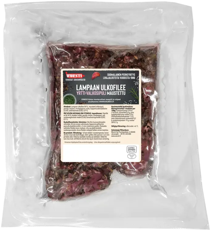 Wursti Lampaan ulkofilee valkosipuli-yrtti maustettu n500g