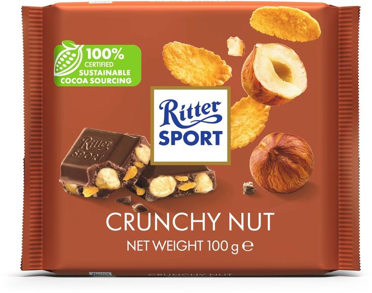 Ritter Sport piimašokolaad tervete sarapuupähklitega ja maisihelvestega 100g