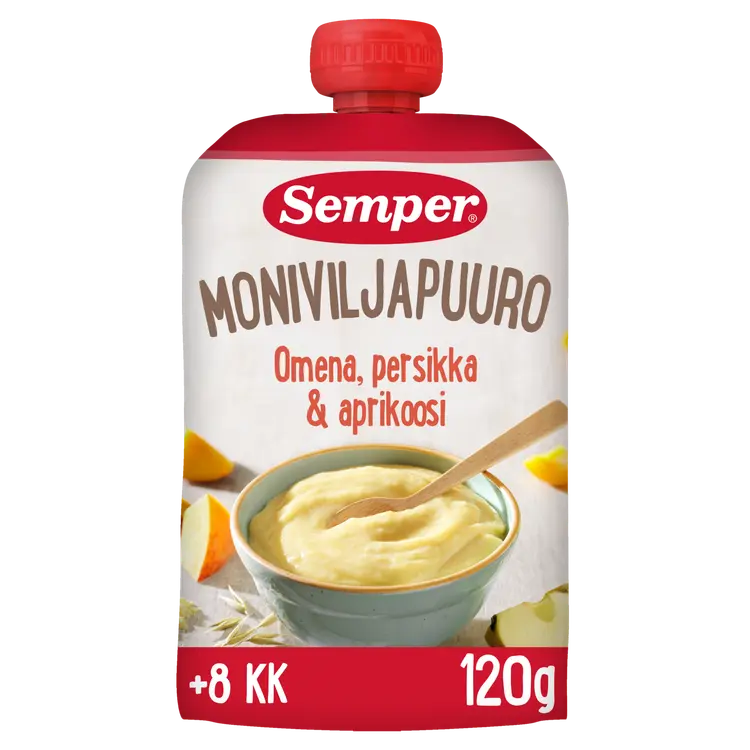 Semper Moniviljapuuro Omena persikka & aprikoosi 8kk käyttövalmis lastenpuuro 120g