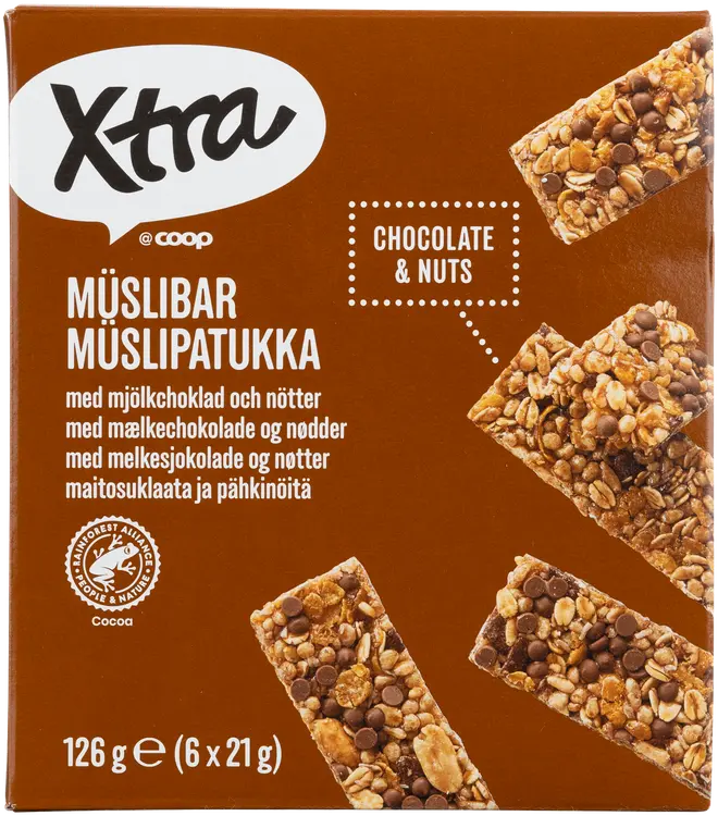 Xtra myslipatukka suklaa ja pähkinä 6 kpl 126 g