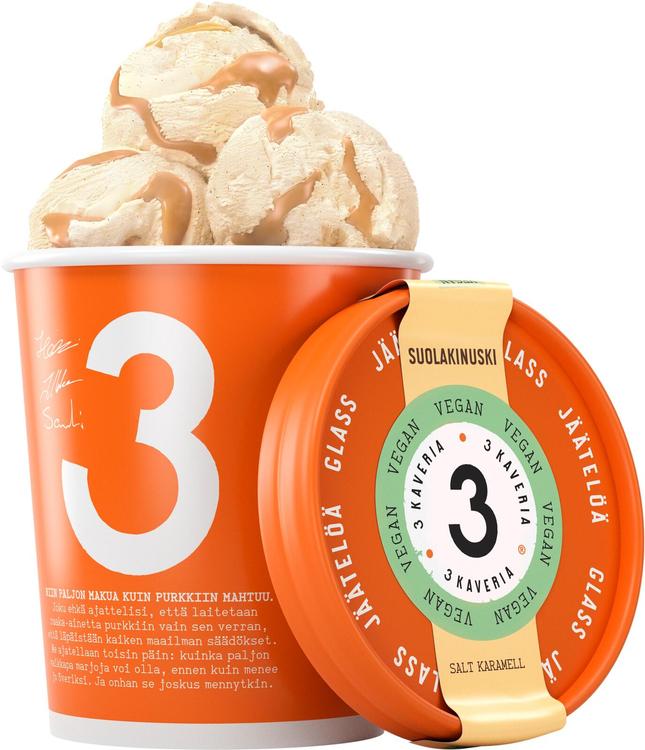 3 Kaveria Vegaaninen Suolakinuski jäätelö 500ml/400g