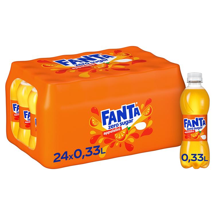 24-pack Fanta Appelsiini Zero sokeriton virvoitusjuoma muovipullo 0,33 L