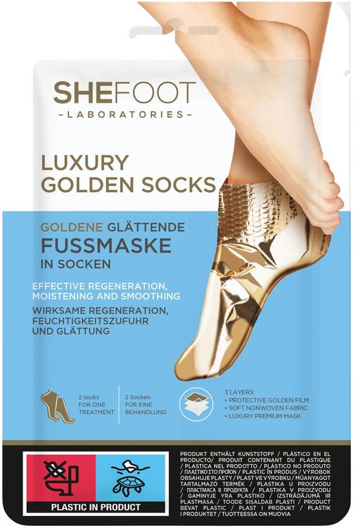SheFoot Luxury Golden Socks jalkanaamio kosteuttava, kaunistava ja pehmentävä
