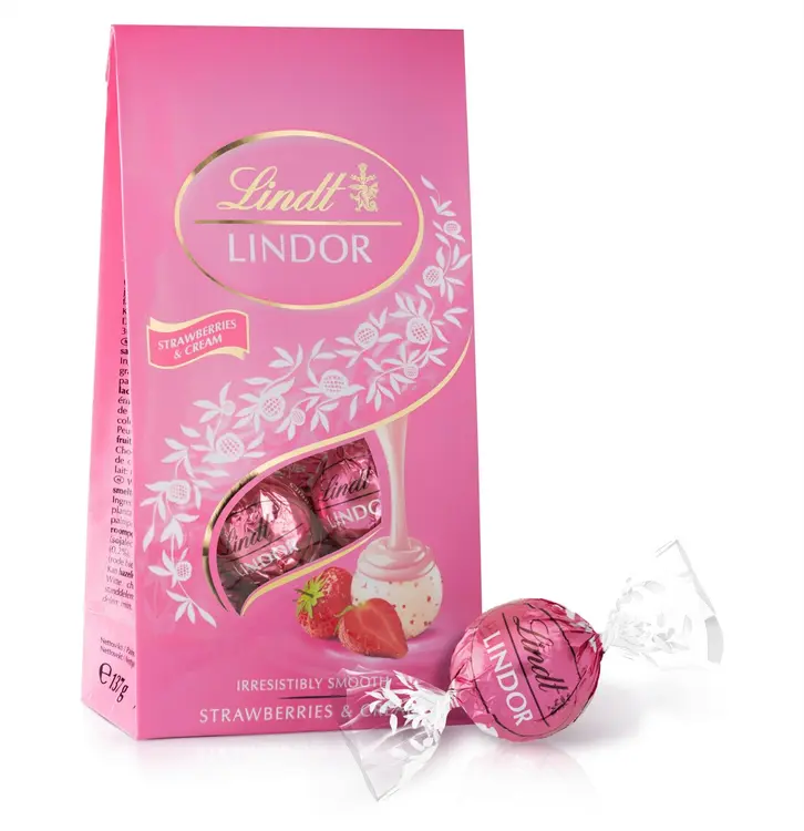 Lindt Lindor Mansikka & Kerma täyte valkosuklaakuula 137g