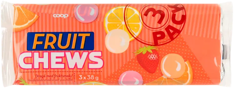 Coop hedelmänmakuiset pastillit 3-pack 3x38 g