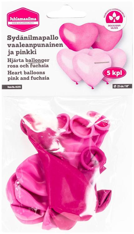 Juhlamaailma Sydänilmapallo vaaleanpunainen ja pinkki 25cm 5kpl