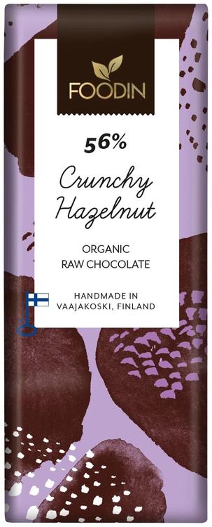 Foodin Raakasuklaa Crunchy Hazelnut 56%, luomu, 40g