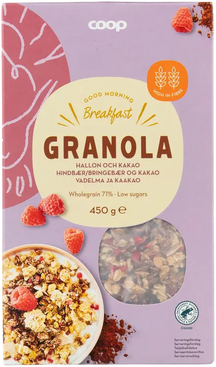 Coop granola vadelma ja kaakao 450 g