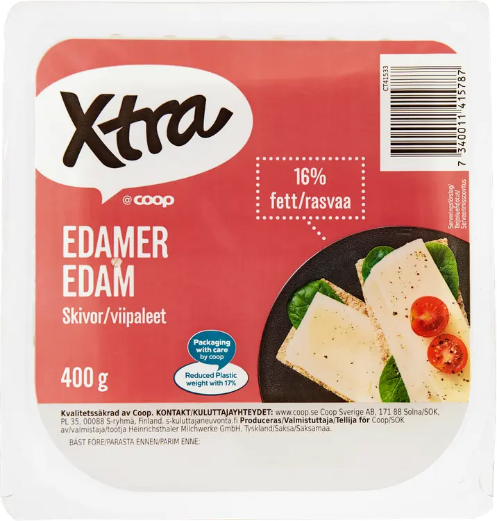 Xtra Edam 16 % viipaleet 400 g
