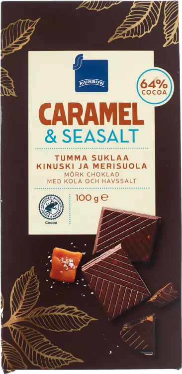 Rainbow Tummasuklaa Kinuski-Merisuola 100g