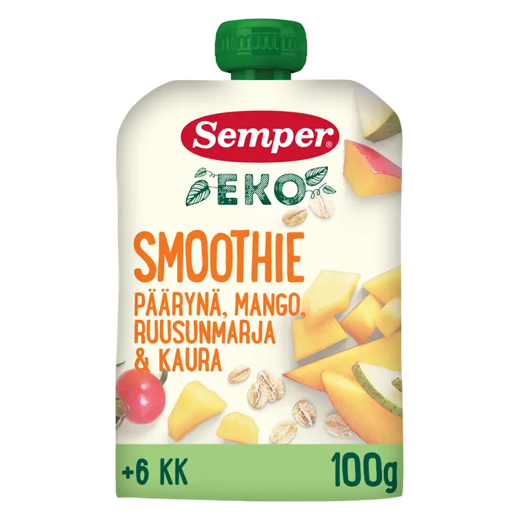 Semper EKO Smoothie Päärynä mango ruusunmarja & kaura 6kk hedelmäsose 100g