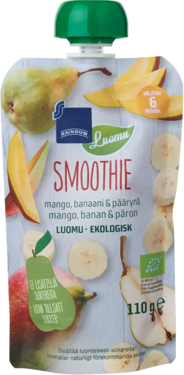 Rainbow smoothie mango, banaani & päärynä luomu 110 g 6 kk