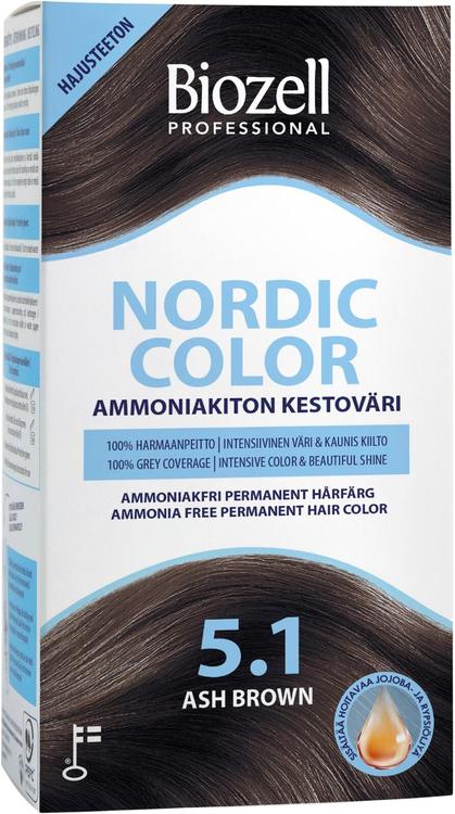 Biozell Professional Nordic Color ammoniakiton kestoväri Ash Brown 5.1 2x60ml