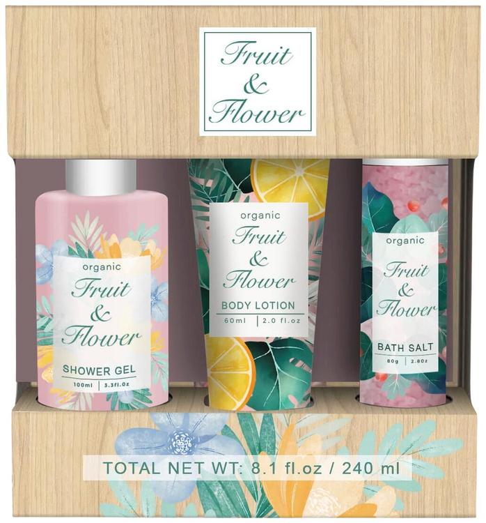 Naturel Finland Flower suihkulahjapakkaus 120ml suihkugeeli + 60ml vartalovoide+ 60ml kylpysuola