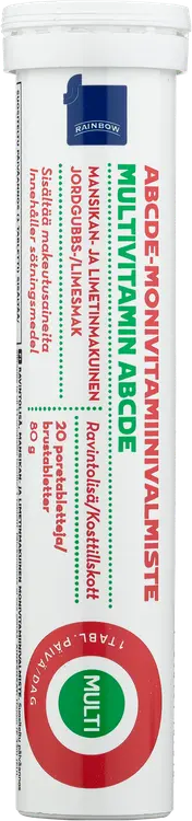 Rainbow ABCDE-monivitamiiniporetabletti mansikan- ja limenmakuinen ravintolisä 20kpl/80g