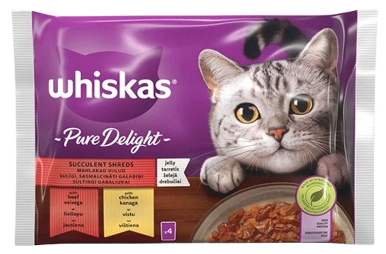 Whiskas kiisueine mahlakad veise ja kanaviilud tarrendis 4*85g