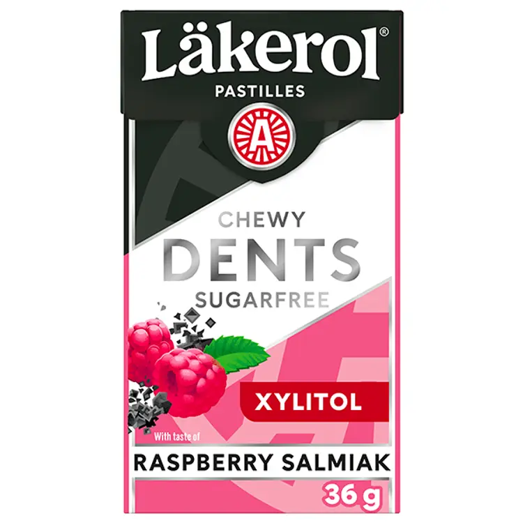 Läkerol Dents Raspberry Salmiak ksylitolipastilli 36g