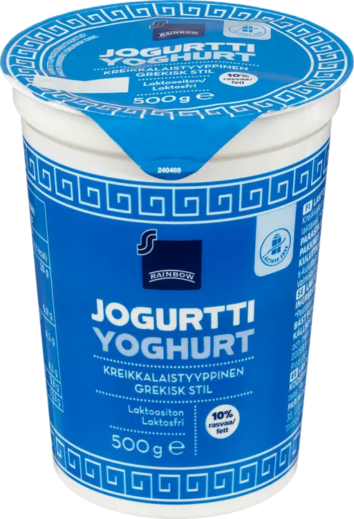 Rainbow kreikkalaistyyppinen jogurtti 10% laktoositon 500g