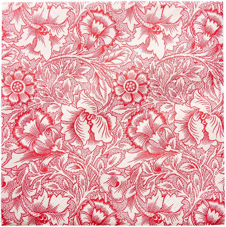 William Morris Pink & Poppy punavalkoinen lautasliina 20kpl/24cm
