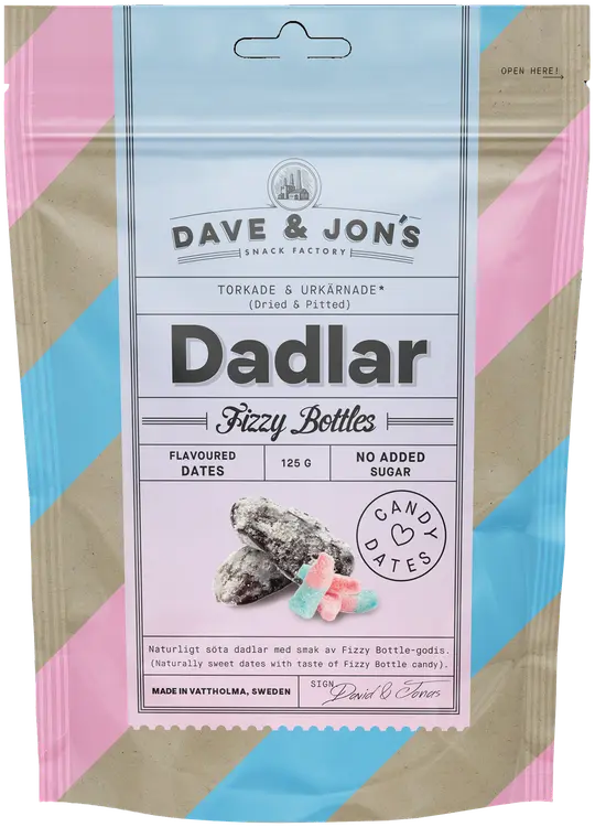 Dave&Jons fizzy bottle-karamellien makuisia kivettömiä taateleita 125 g