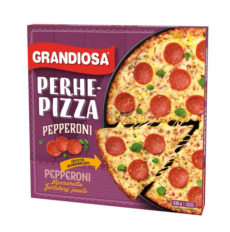 Grandiosa pepperoni perhepizza, pepperonimakkaraa ja juustoa 530g