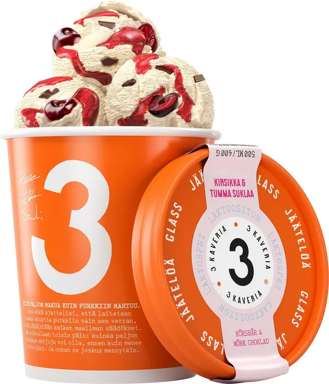 Kolmen Kaverin Jäätelö Laktoositon Kirsikka & Tumma suklaa jäätelö 500ml/400g