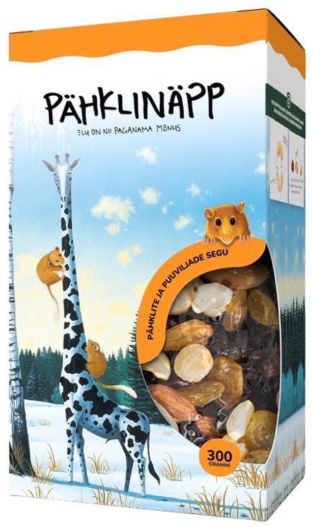 Pähklinäpp pähklite ja puuviljasegu kinkekarbis 300g