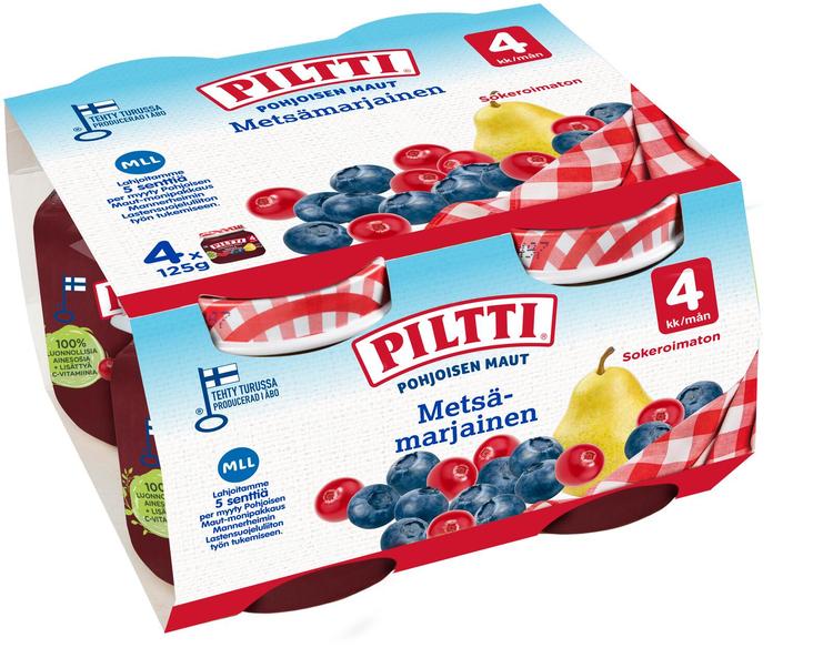 4xPiltti 4x125g Pohjoisen maut Metsämarjainen marja- ja hedelmäsose 4kk