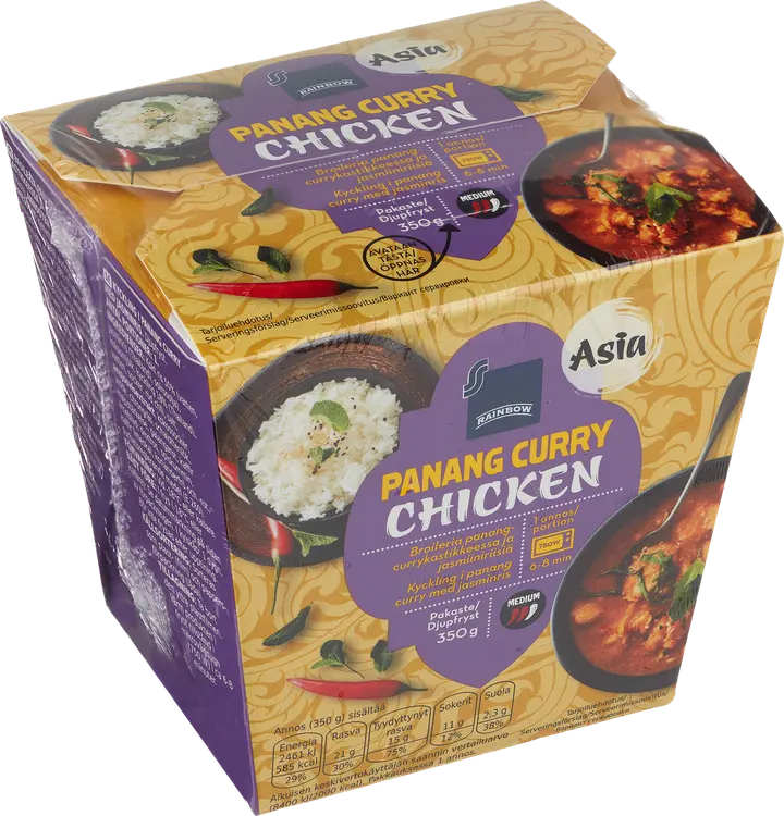 Rainbow 350g broileria panang-currykastikkeessa ja jasmiiniriisiä pakaste
