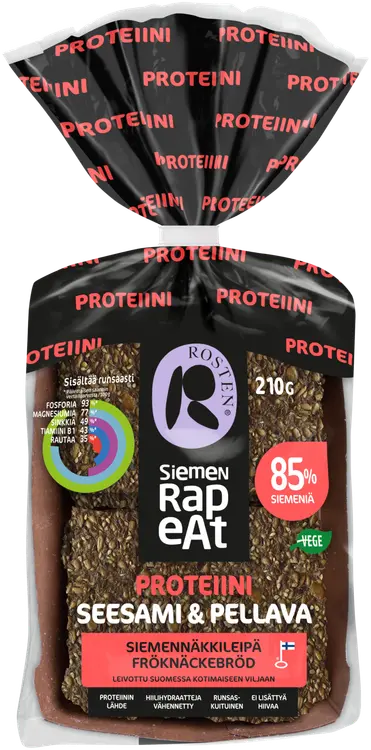 Leipomo Rosten Siemenrapeat Proteiini Seesami & Pellava siemennäkkileipä 10 kpl 210 g