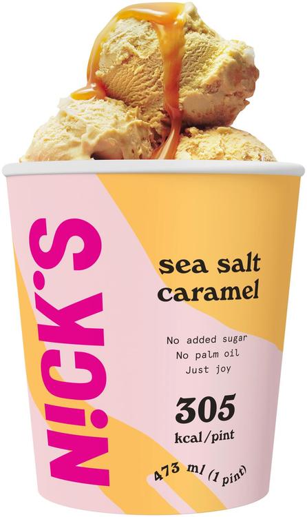 Nick's Sea salt caramel Kinuskijäätelöä ja suolaista kinuskikastiketta 473ml