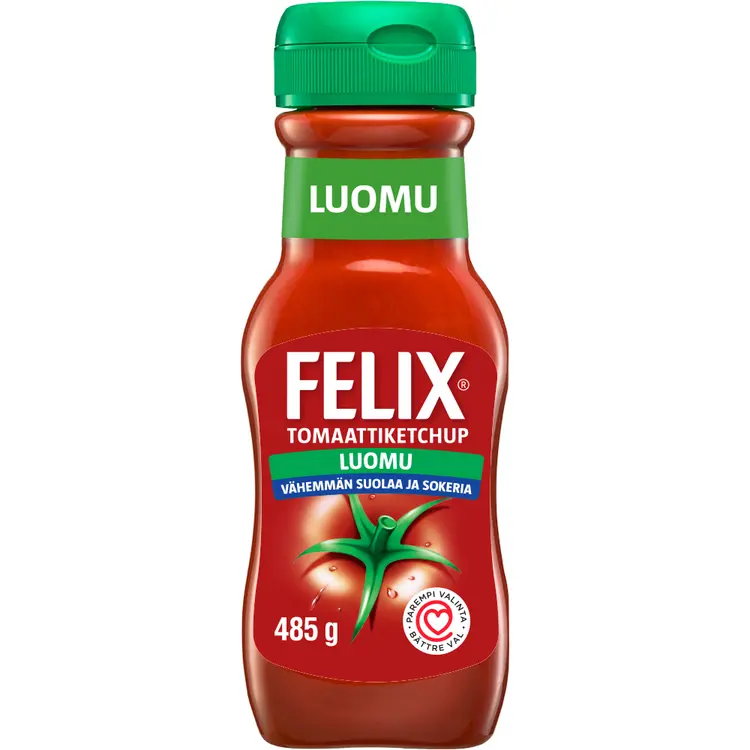 Felix luomu vähemmän suolaa ja sokeria ketsuppi 485g