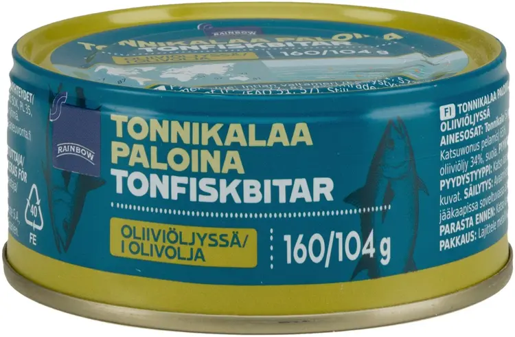 Rainbow 160/104g tonnikalaa paloina oliiviöljyssä