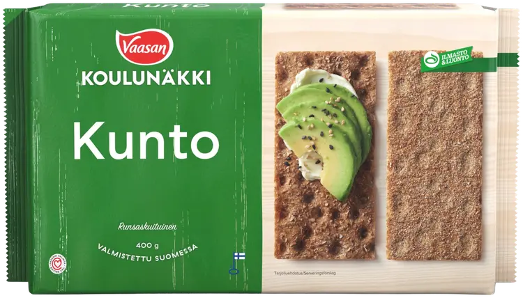 VAASAN KOULUNÄKKI Kunto 400g leseripoteltu täysjyväruisnäkkileipä