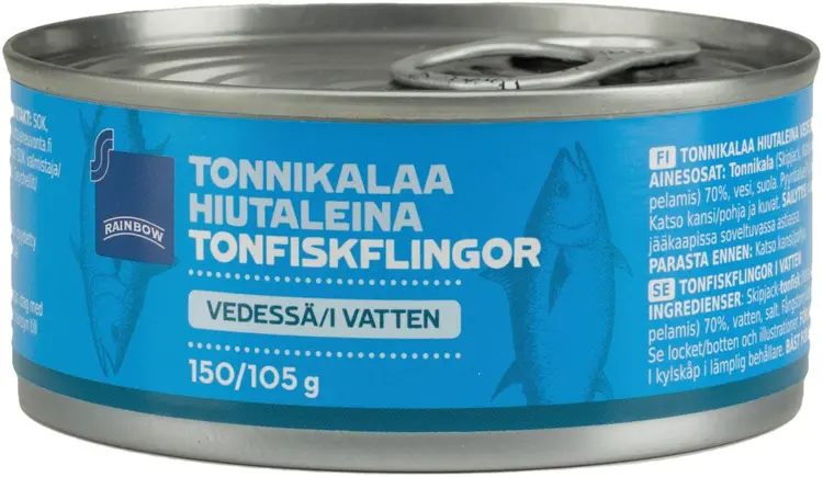 Rainbow 150/105g tonnikalaa hiutaleina vedessä