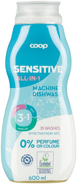 Nõudepesumasina geel Coop Sensitive allin1 600ml