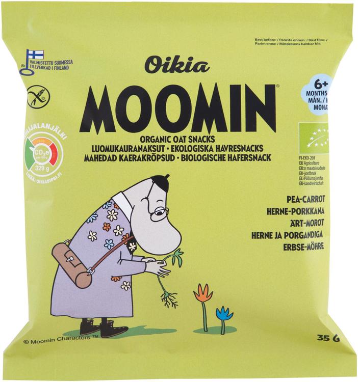 Oikia Moomin Luomukauranaksu herne-porkkana 35g