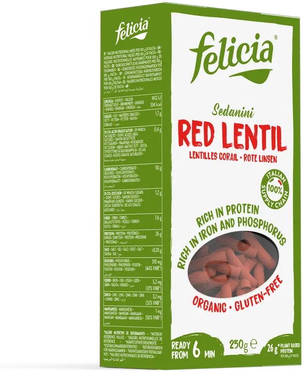 Felicia Bio 250g Luomu pasta punaisista linsseistä, gluteeniton