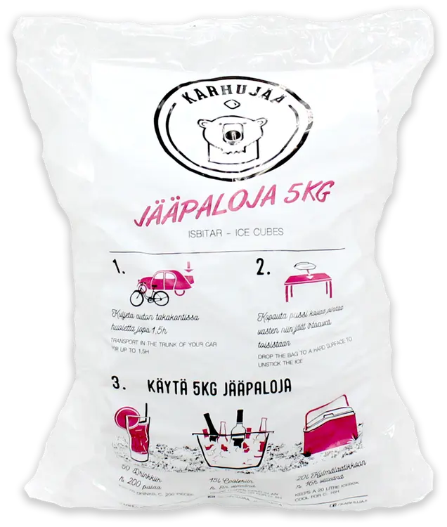 Karhujää kristallinkirkkaat pakaste jääpalat 5 kg pussissa