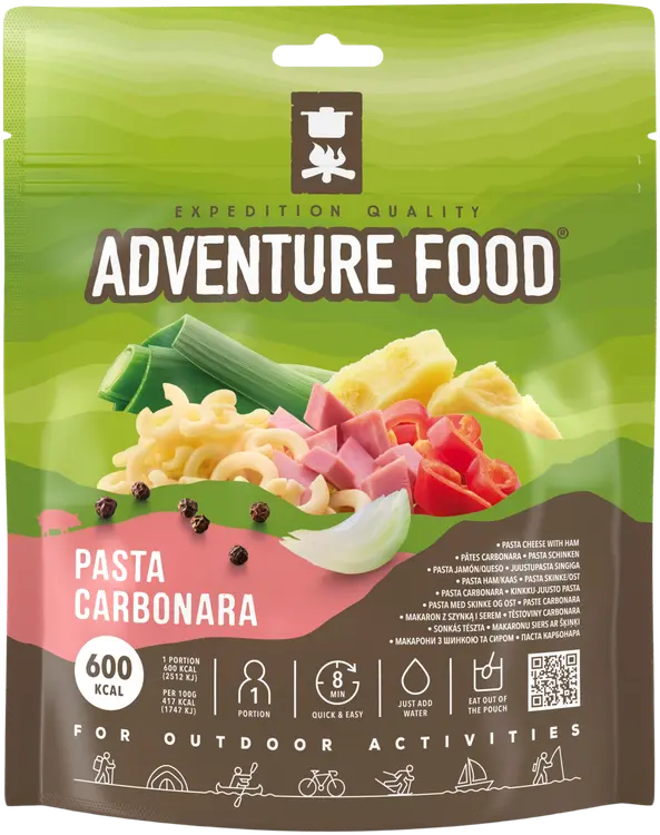 Adventure Food Pasta Carbonara, kinkku-juusto pasta, 600 kcal